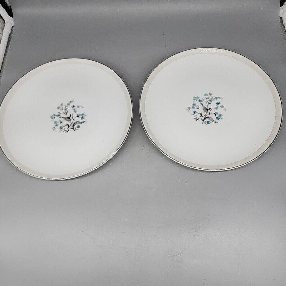 Meito China Set of 2 Dinner Plates 10.25" turquoise flowers gray platinum rim
